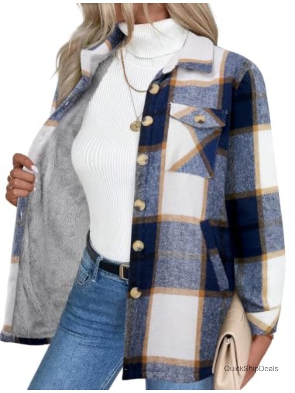 Sherpa Lined Plaid Flannel Jacket for Women with Pockets